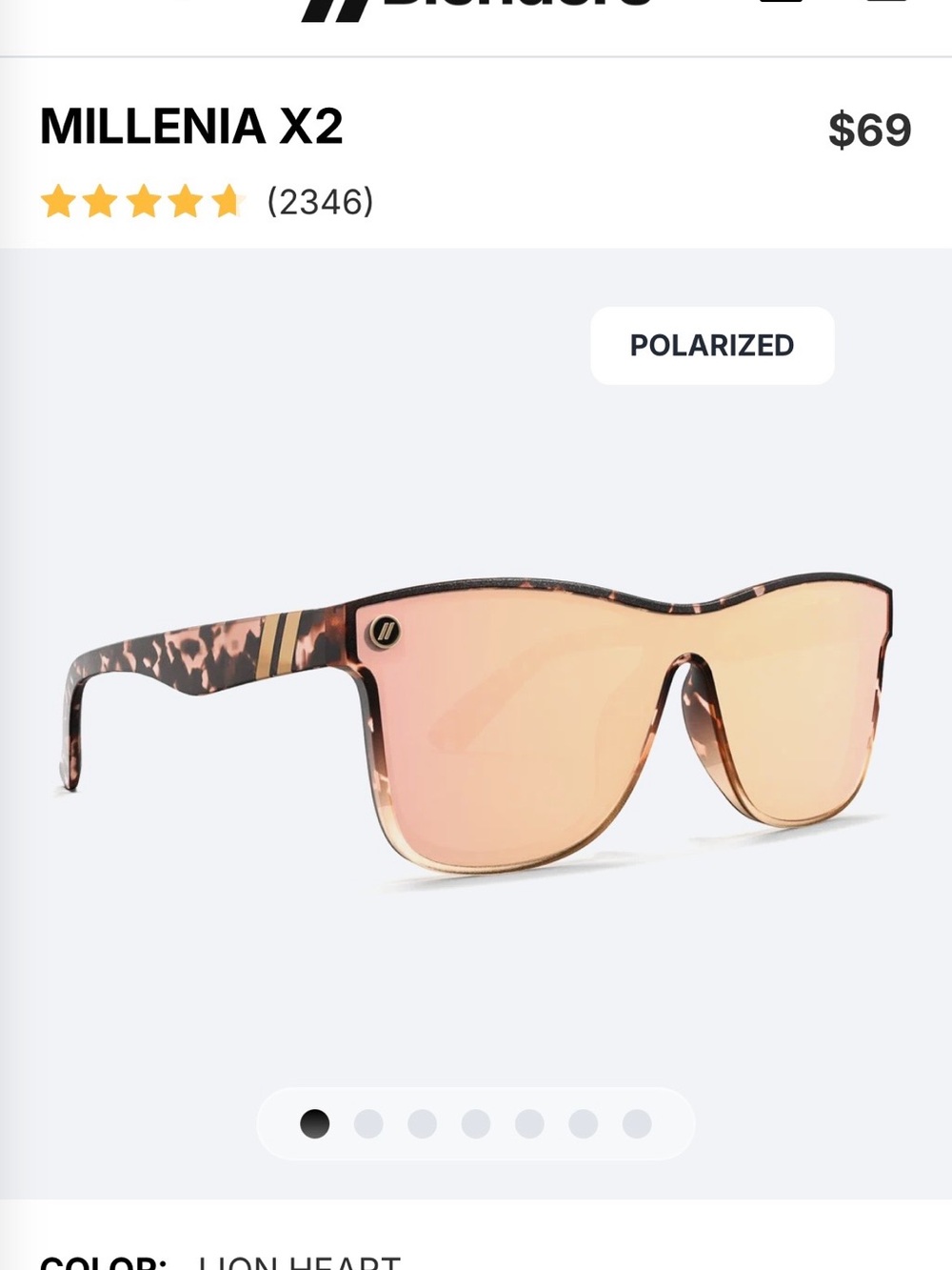 Blenders Sunglasses Polarized. Lion Heart. Pink Mirror